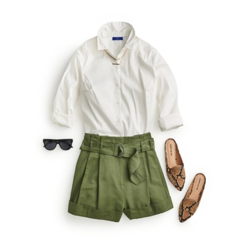 Elizabeth and James Paper Bag Waist Green Shorts Belt 8 / 29